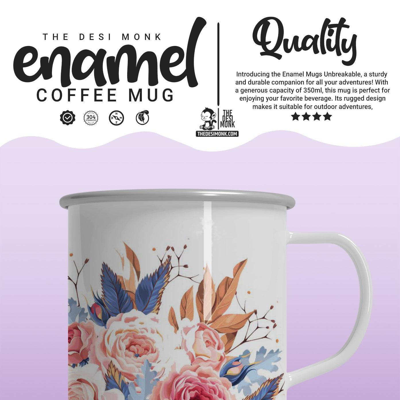 Flower Printed Travel Friendly Unbreakable Enamel Mug 330ml| EM-02 - The Desi Monk