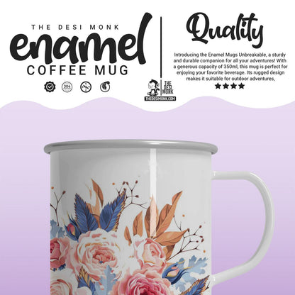 Flower Printed Travel Friendly Unbreakable Enamel Mug 330ml| EM-02 - The Desi Monk