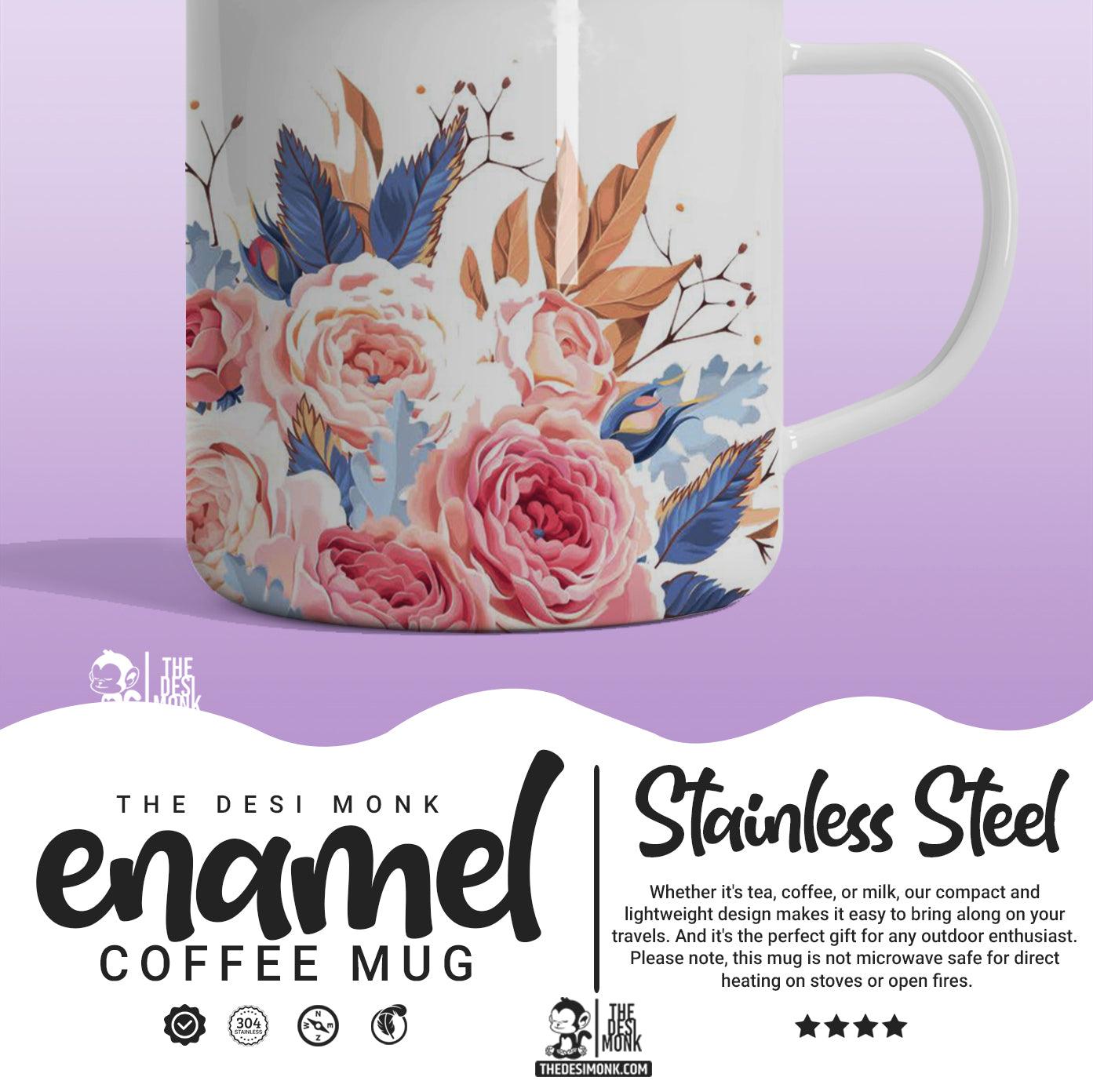 Flower Printed Travel Friendly Unbreakable Enamel Mug 330ml| EM-02 - The Desi Monk