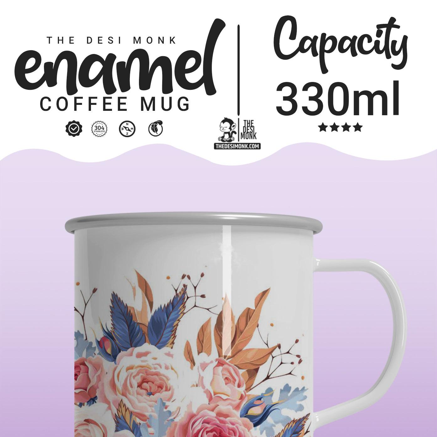 Flower Printed Travel Friendly Unbreakable Enamel Mug 330ml| EM-02 - The Desi Monk