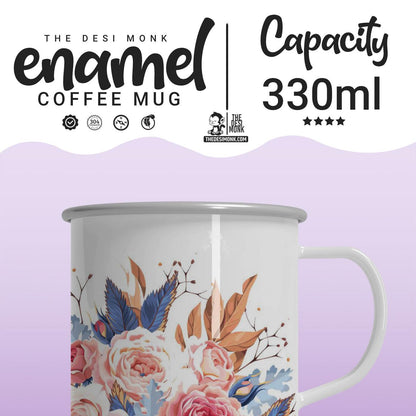 Flower Printed Travel Friendly Unbreakable Enamel Mug 330ml| EM-02 - The Desi Monk