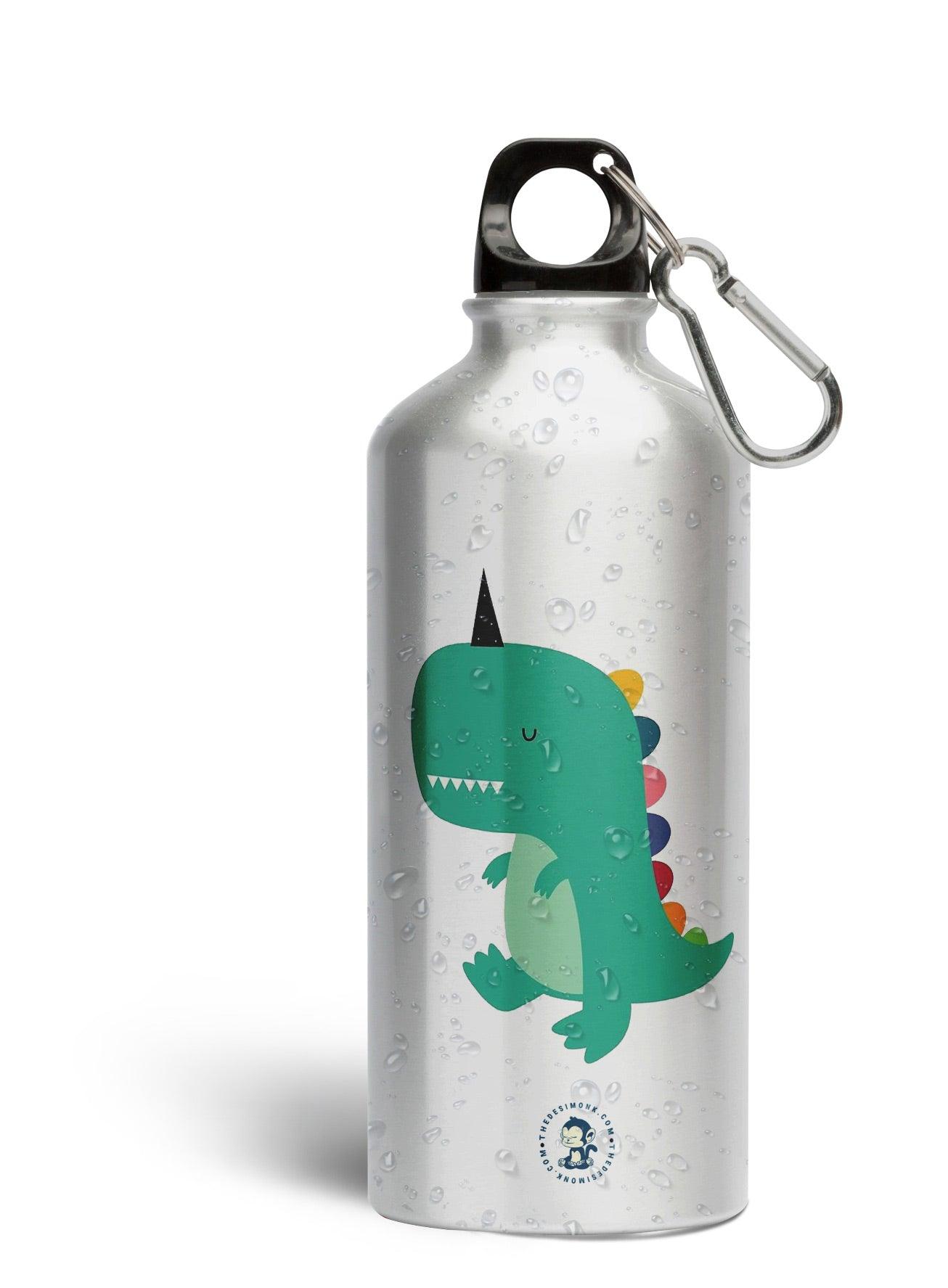 Dinocorn Aluminium Bottle With Print | Animal Printed Sipper Bottle | - [600 Ml, Multicolor] - The Desi Monk